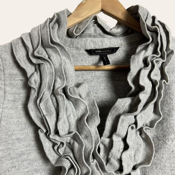 BCBGMaxAzria Gray Ruffle Wool Long Sleeve Cardigan Sweater Size Small - Picture 5 of 9